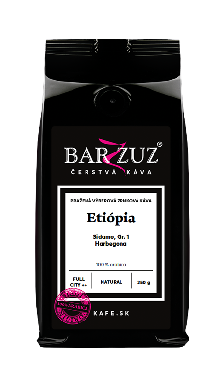 Etiópia, pražená zrnková káva - Sidamo, Harbegona, Gr. 1, natural, 250 g Etiópia, pražená zrnková káva - Sidamo, Harbegona, Gr. 1, natural, 250 g