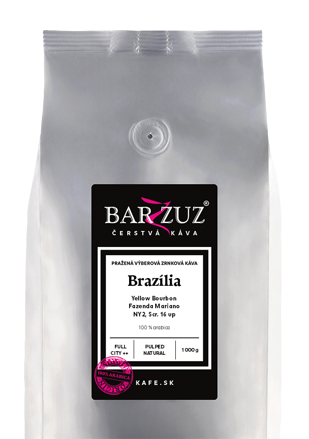 Brazília, pražená zrnková káva - Yellow Bourbon, Fazenda Mariano, NY, Scr. 16 up, pulped natural, 1 kg