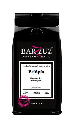 Etiópia, pražená zrnková káva - Sidamo, Harbegona, Gr. 1, natural, 250 g Etiópia, pražená zrnková káva - Sidamo, Harbegona, Gr. 1, natural, 250 g