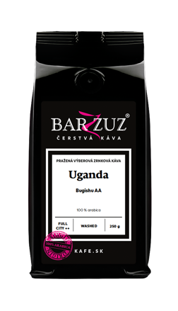 Uganda, pražená zrnková káva - Bugishu AA, praná, 250 g Uganda, pražená zrnková káva - Bugishu AA, praná, 250 g
